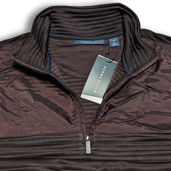 Perry Ellis Men’s Quarter-Zip Pullover Shirt Size M – Brown Ribbed Knit - Picture 3 of 4
